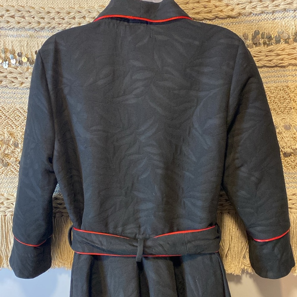 Black Robe with Red Piping Women’s Wrap Robe - Picture 6 of 7